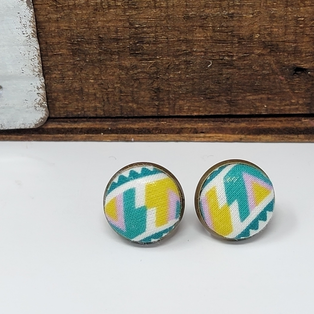 New Handmade | Upcycled Aztec Button Stud Earrings